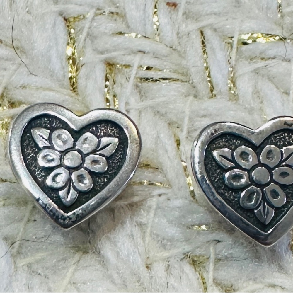 James Avery Silver Heart Earrings with Floral Design